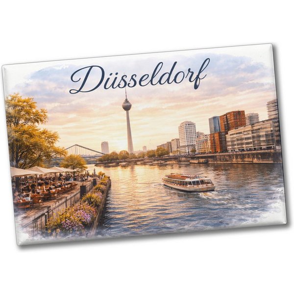 speecheese Magnet Düsseldorf Skyline Rheinturm Flussufer Metallschild