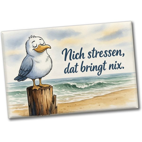 speecheese Magnet Möwe Nich stressen auf Aquarell Souvenir Magnet