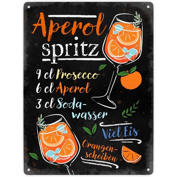 speecheese Metallschild Cocktail-Rezept Aperol Spritz Metallschild XXL in 28x38 cm
