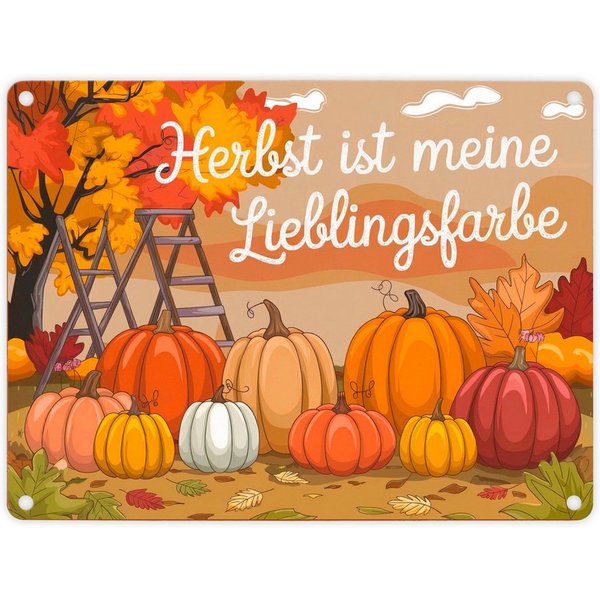 speecheese Metallschild Herbstliche Landschaft mit Kürbissen Metallschild in 15x20 cm Herbst