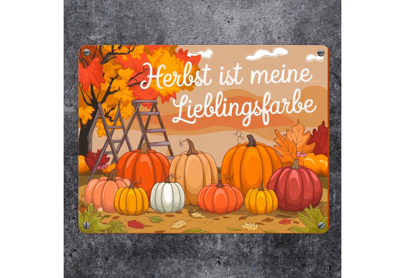 speecheese Metallschild Herbstliche Landschaft mit Kürbissen Metallschild in 15x20 cm Herbst – Bild 2 von 2