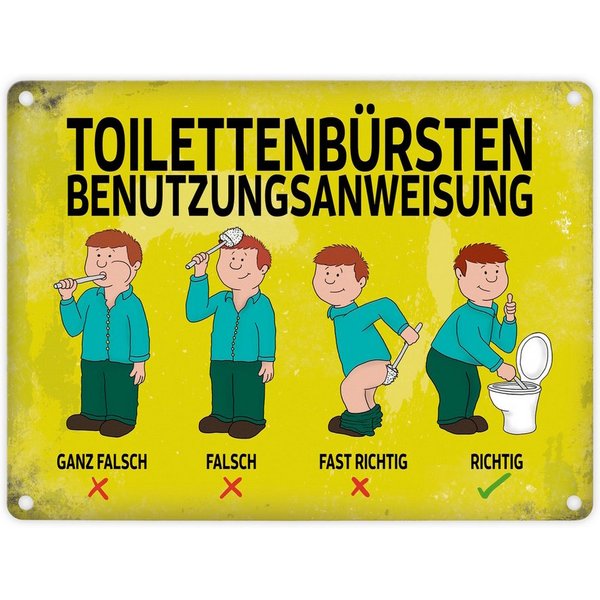 speecheese Metallschild Metallschild mit Spruch: Toilettenbürstenbenutzungsanweisung
