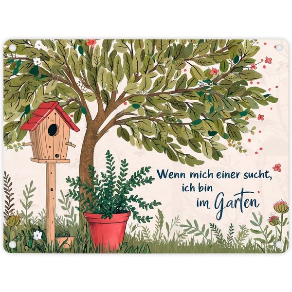 speecheese Metallschild Wenn mich einer sucht ich bin im Garten Metallschild in 15x20 cm