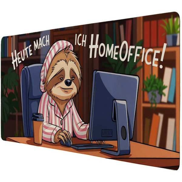 speecheese Schreibtischunterlage Faultier im Homeoffice Schreibtischunterlage 69x31cm XXL Mauspad