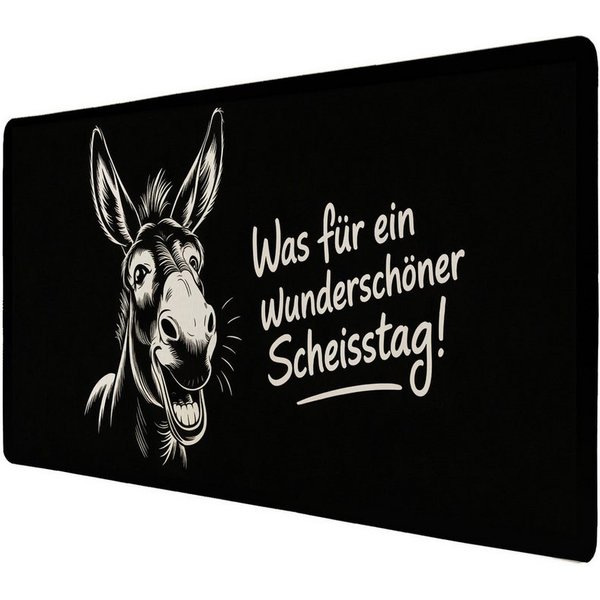 speecheese Schreibtischunterlage Lächelnder Esel Schreibtischunterlage 69x31cm XXL Mauspad Scheisstag!