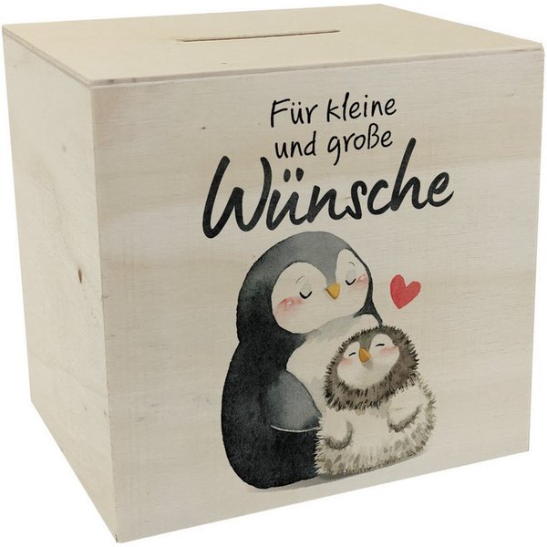 speecheese Spardose Pinguin Mutter und Kind Spardose aus Holz mit Spruch Für kleine große