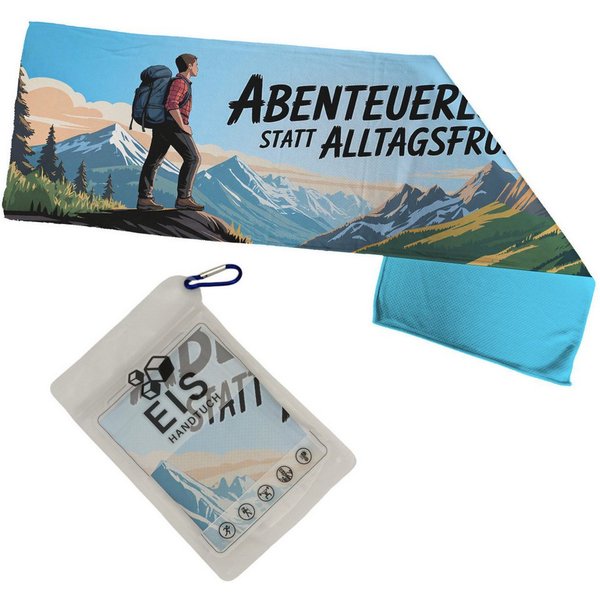speecheese Sporthandtuch Wanderer mit Berglandschaft Eishandtuch Abenteuerlust statt
