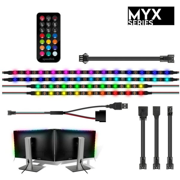 Speedlink LED Dekolicht MYX LED PC 2x Monitor Kit Stripe Leiste, Beleuchtung, Gaming Bildschirm, Farbwechsel