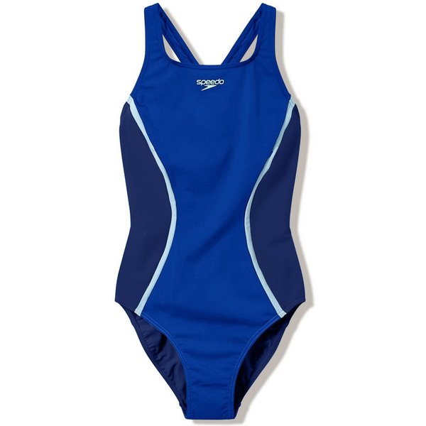 Speedo Badeanzug SOLID SPLICE MEDALIST 1PC BLU/DKBLU für aktives Schwimmen und Fitnesstraining, mit Vier-Wege-Stretch
