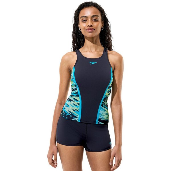 Speedo Tankini HYPERBOOM SPLICE TANKINI SET BLK/GRN mit Vier-Wege-Stretch, chlorbeständig