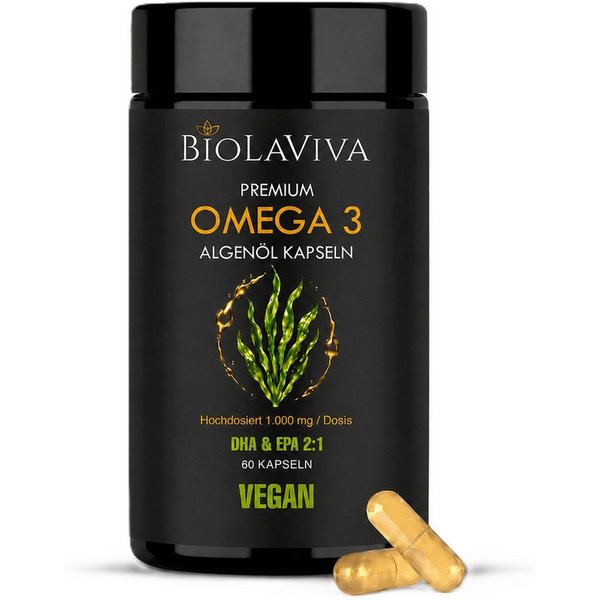 BIOLAVIVA Speiseöl BIOLAVIVA, Omega 3 Algenöl Kapseln - hochdosiert - vegan