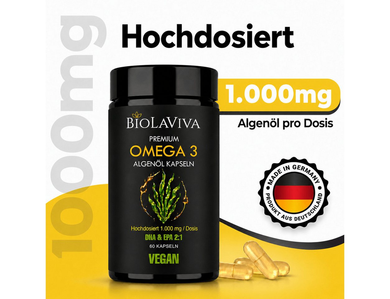 BIOLAVIVA Speiseöl BIOLAVIVA, Omega 3 Algenöl Kapseln - hochdosiert - vegan – Bild 2 von 5