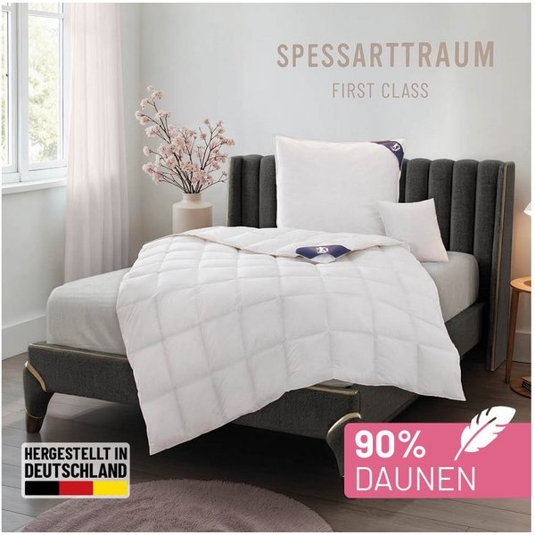 SPESSARTTRAUM Daunenbettdecke First Class, Füllung: 90% Daunen / 10% Federn, Klasse 1, Downpass zertifiziert, Bezug: 100% Baumwolle, Made in Green, Hausstauball