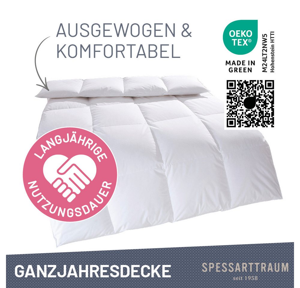 SPESSARTTRAUM Daunenbettdecke First Class, Füllung: 90% Daunen / 10% Federn, Klasse 1, Downpass zertifiziert, Bezug: 100% Baumwolle, Made in Green, Hausstauball – Bild 2 von 5