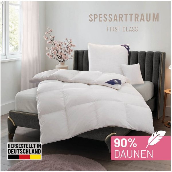 SPESSARTTRAUM Daunenbettdecke First Class, Füllung: 90% Daunen / 10% Federn, Klasse 1, Downpass zertifiziert, Bezug: 100% Baumwolle, Made in Green, Hausstauball