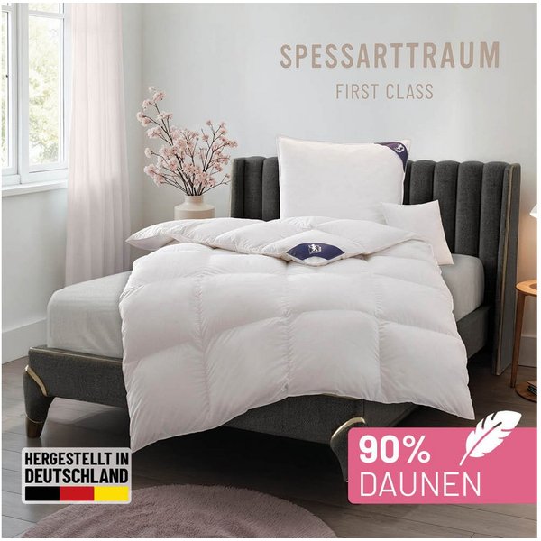 SPESSARTTRAUM Daunenbettdecke First Class, Füllung: 90% Daunen / 10% Federn, Klasse 1, Downpass zertifiziert, Bezug: 100% Baumwolle, Made in Green, Hausstauball