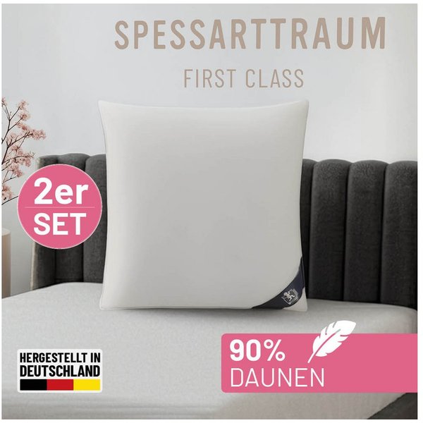 SPESSARTTRAUM Daunenkissen FIRST CLASS, Kopfkissen 1-tlg. oder 2-tlg. 40x80 oder 80x80 cm, Füllung: 90% Daunen, 10%Federn, Bezug: 100% Baumwolle, hergestellt in
