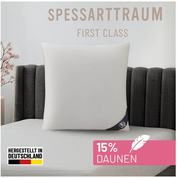 SPESSARTTRAUM Federkissen FIRST CLASS, Kopfkissen 1-tlg. oder 2-tlg. 40x80 oder 80x80 cm, Füllung: 85% Federn, 15% Daunen, Bezug: 100% Baumwolle, hergestellt in