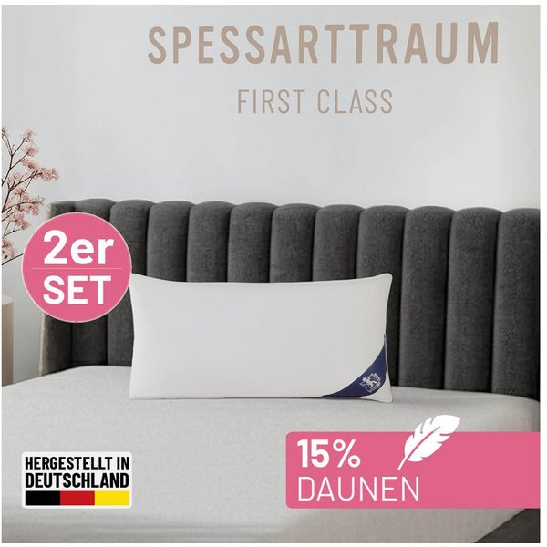SPESSARTTRAUM Federkissen FIRST CLASS, Kopfkissen 1-tlg. oder 2-tlg. 40x80 oder 80x80 cm, Füllung: 85% Federn, 15% Daunen, Bezug: 100% Baumwolle, hergestellt in