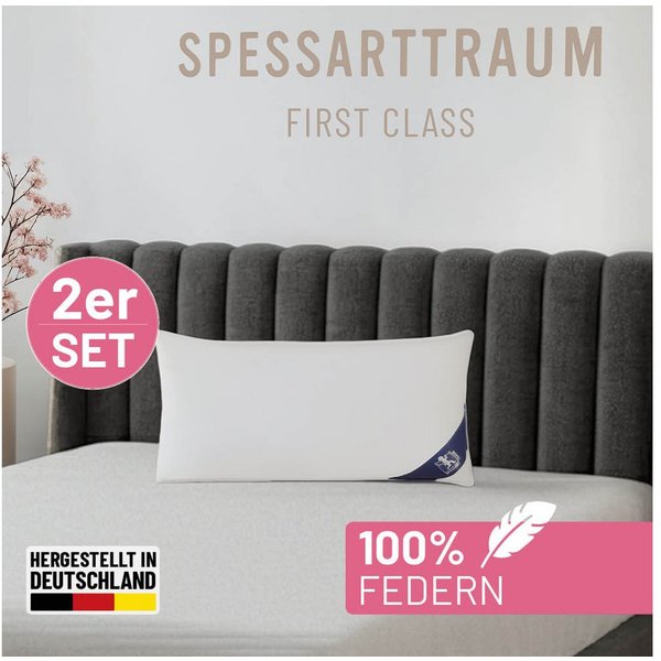 SPESSARTTRAUM Federkissen FIRST CLASS, Kopfkissen 1-tlg. oder 2-tlg. 40x80 oder 80x80 cm, Füllung: 100% Federn, Bezug: 100% Baumwolle, hergestellt in Deutschlan