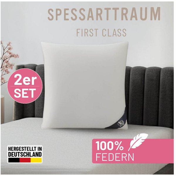SPESSARTTRAUM Federkissen FIRST CLASS, Kopfkissen 1-tlg. oder 2-tlg. 40x80 oder 80x80 cm, Füllung: 100% Federn, Bezug: 100% Baumwolle, hergestellt in Deutschlan