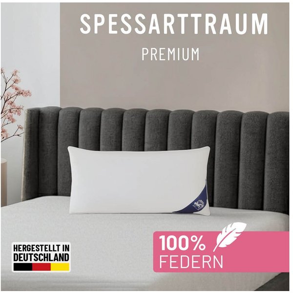 SPESSARTTRAUM Gänsefederkopfkissen Premium, Kopfkissen 2-tlg. 40x80 oder 80x80 cm, Füllung: 100% Gänsefedern, Klasse 1, Downpass zertifiziert, Bezug: 100% Baumw