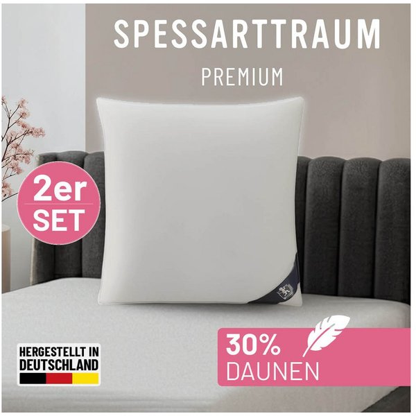SPESSARTTRAUM Gänsefederkopfkissen Premium, Kopfkissen 1-tlg. oder 2-tlg. 40x80 oder 80x80 cm, Füllung: 70% Gänsefedern, 30% Gänsedaunen, Bezug: 100% Baumwolle,