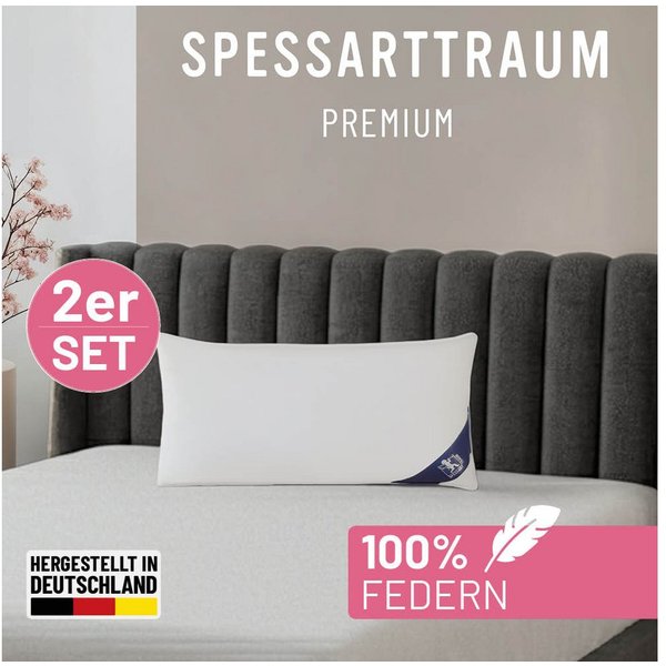 SPESSARTTRAUM Gänsefederkopfkissen Premium, Kopfkissen 2-tlg. 40x80 oder 80x80 cm, Füllung: 100% Gänsefedern, Klasse 1, Downpass zertifiziert, Bezug: 100% Baumw