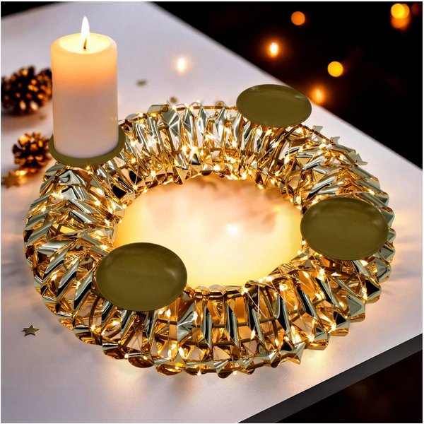 Spetebo Adventskranz gold 250 LED mit Timer und Fernbedienung - 32 cm -mit 4 Kerzenhaltern, mit 8 Funktionen