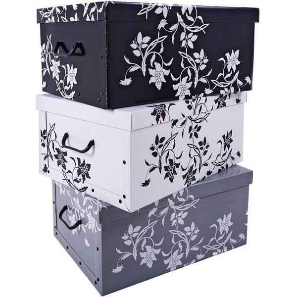 Spetebo Aufbewahrungsbox Storage Box 49x39x24 - 3er Set - Blumenmuster (Set, 3 St., Aufbewahrungsboxen), Stapelbox Geschenkbox