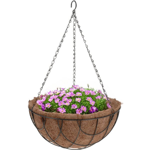 Spetebo Blumenampel Metall Blumenampel mit Kokos Einsatz - 30 cm (Stück, 1 St., Blumenampel), Blumenschale zum Hängen inklusive Kette