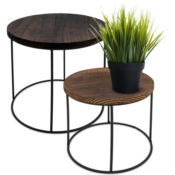 Spetebo Blumenhocker Blumenhocker 2-teilig mit dunkler Tischplatte (Set, 2 St., fertig montiert), 2er Set