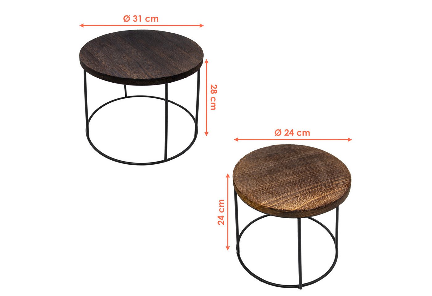 Spetebo Blumenhocker Blumenhocker 2-teilig mit dunkler Tischplatte (Set, 2 St., fertig montiert), 2er Set – Bild 2 von 5