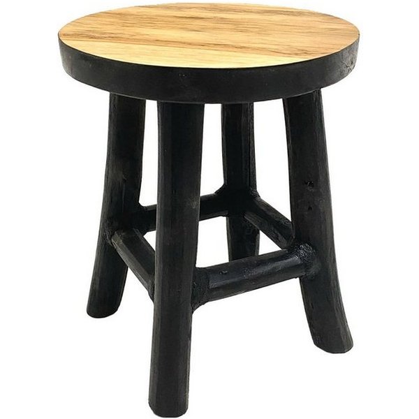 Spetebo Blumenhocker Teak Blumenhocker - schwarz / Ø 15 cm (Packung, 1 St., Massivholz), Holz Pflanzen Ständer mit 4 Füßen