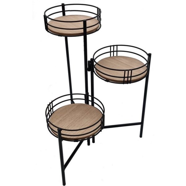 Spetebo Blumenständer Metall Blumentopfständer schwarz - 40 x 32 cm (Stück, 1 St., Blumentopf Ständer), klappbare Etagere mit 3 Holz Ablagen