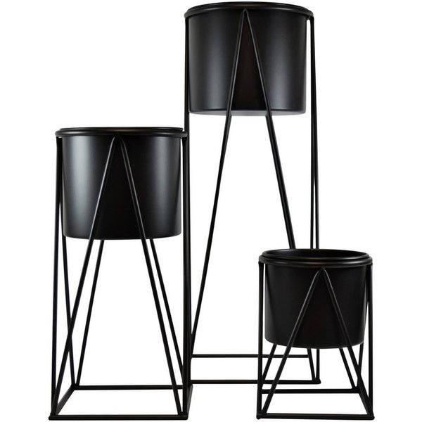 Spetebo Blumenständer Metall Pflanzenständer schwarz 3er Set - 70 / 47 / 26 cm (Set, 3 St., Blumenständer), Blumenhocker mit entnehmbarem Pflanztopf