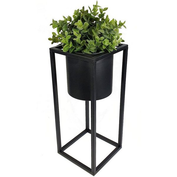 Spetebo Blumenständer Metall Pflanztopf auf Ständer schwarz - S / 35 cm (Packung, 1 St., einzeln), Runder Blumentopf mit eckigem Gestell