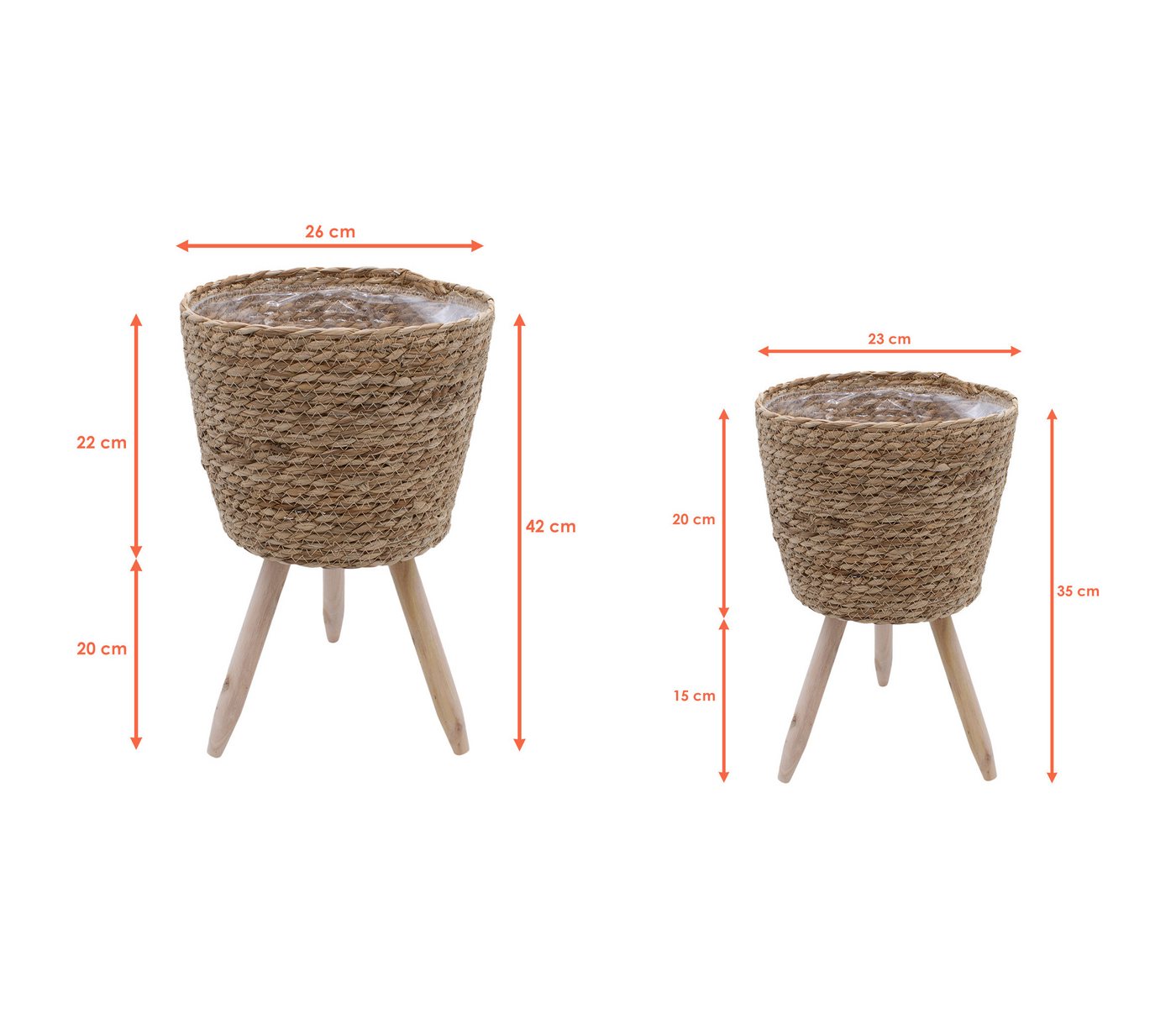 Spetebo Blumentopf 2er Set Weide Pflanztopf (2er, 2 St., Set), ca. 40 x 26 cm und 35 x 23 cm von Innen mit Folie ausgekleidet – Bild 2 von 4
