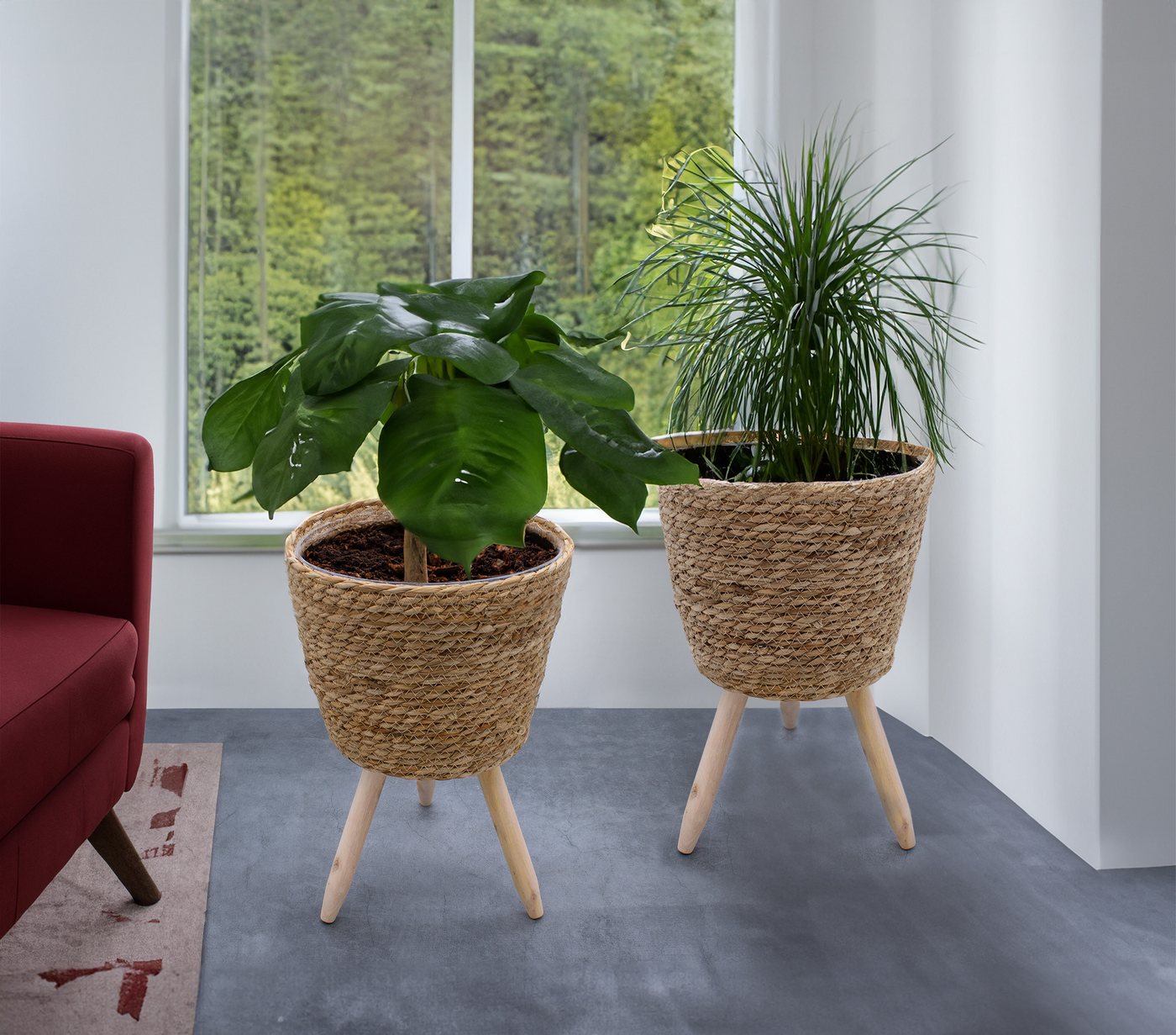 Spetebo Blumentopf 2er Set Weide Pflanztopf (2er, 2 St., Set), ca. 40 x 26 cm und 35 x 23 cm von Innen mit Folie ausgekleidet – Bild 4 von 4