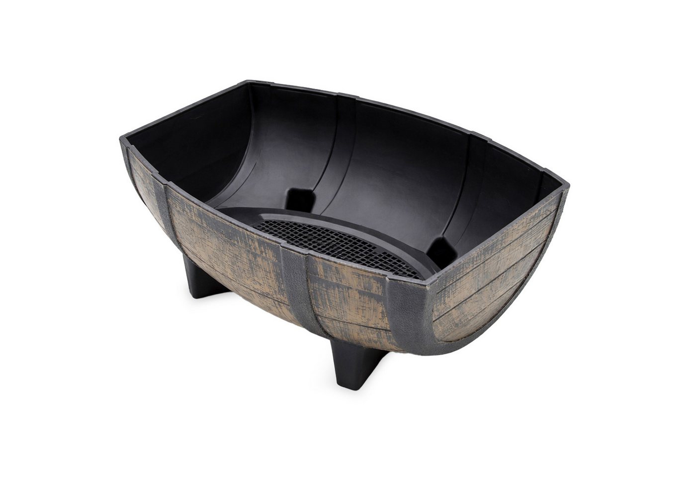 Spetebo Blumentopf Pflanzschale in Eichenfass Optik mit Drainageboden (Anzahl, 1 St., 41 x 30 cm), Blumenschale aus Kunststoff im Design eines halben Eichenfass – Bild 5 von 5
