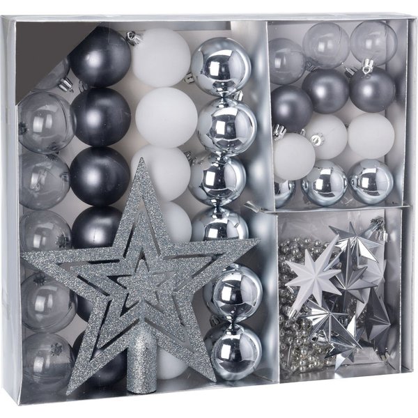 Spetebo Christbaumschmuck Christbaumschmuck 45 Teile Set - silber (45-tlg), Shatterproof Deko Weihnachtskugeln bruchsicher - Christbaumschmuck
