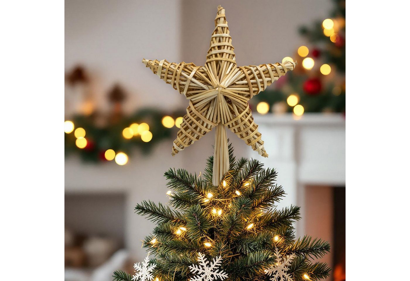 Spetebo Christbaumspitze Strohstern klassisch traditionell - 30 cm (1-tlg), nachhaltig und umweltfreundlich – Bild 5 von 5
