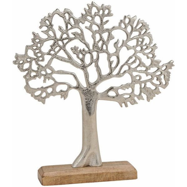 Spetebo Dekoobjekt Aluminium Lebensbaum mit Holz Standfuß - 33x30 cm (Stück, 1 St., Lebensbaum), Metall Baum auf Mangoholz