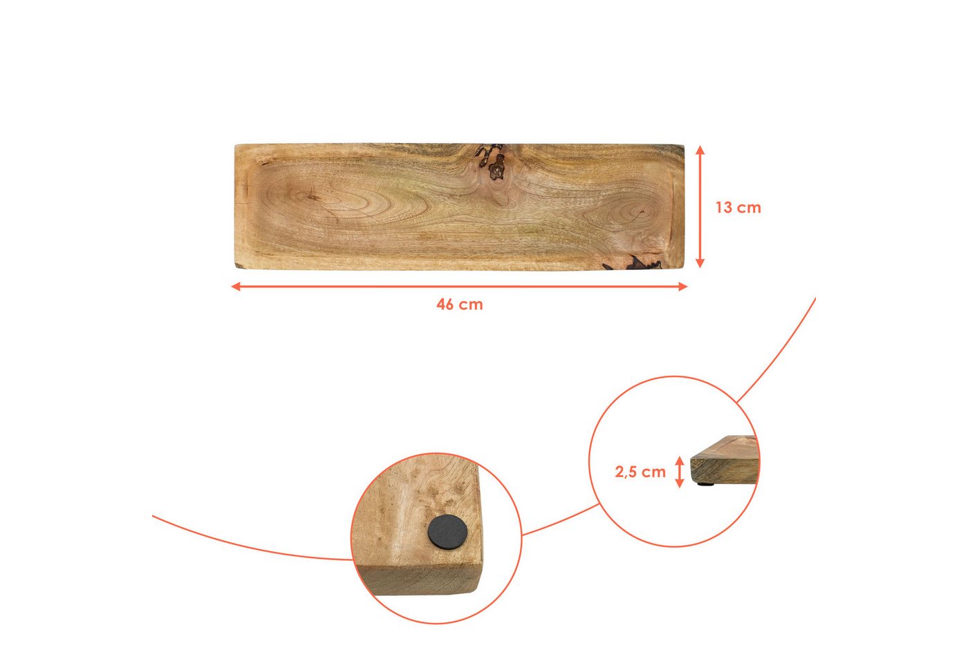 Spetebo Dekotablett Mango Holztablett natur (Pack., 1 St., 1), mit Anti-Rutsch-Pads – Bild 2 von 4