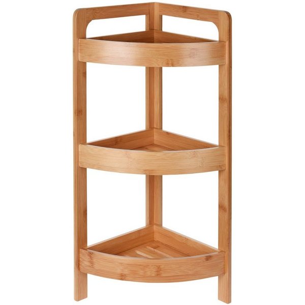 Spetebo Eckregal Bambus Eck Badezimmerregal mit 3 Böden - 61 x 23cm, Stück 1-tlg., Holz Regal für Bad oder Küche