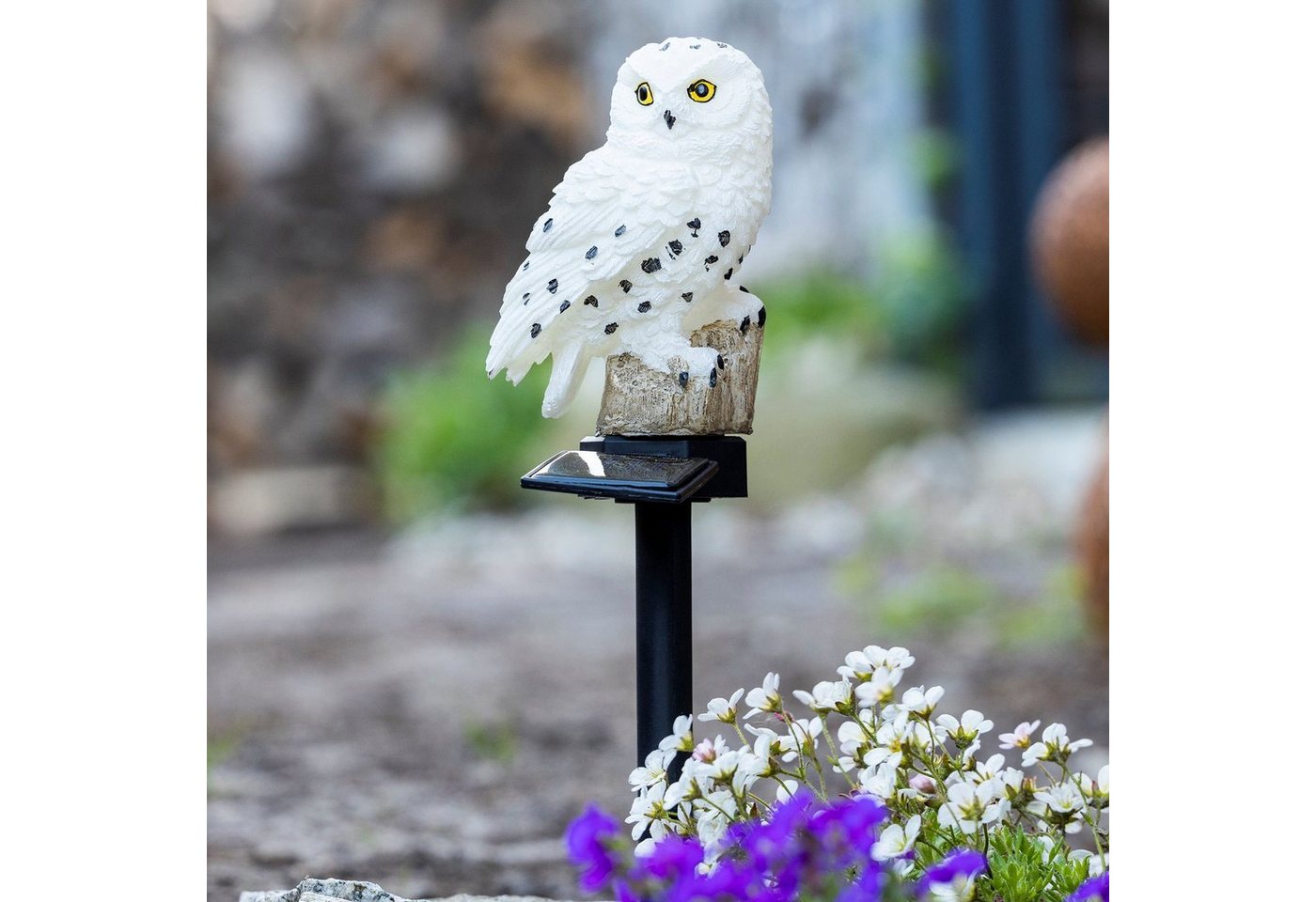 Spetebo Gartenfigur LED Solar Gartenstecker EULE warm weiß - 45 x 10cm, Garten Deko Leuchte mit Dämmerungssensor – Bild 3 von 4