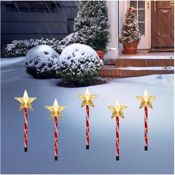 Spetebo Gartenstecker LED Stern rot / weiß mit Timer (Set, 1-St., 5 Sterne) mit Timer Funktion