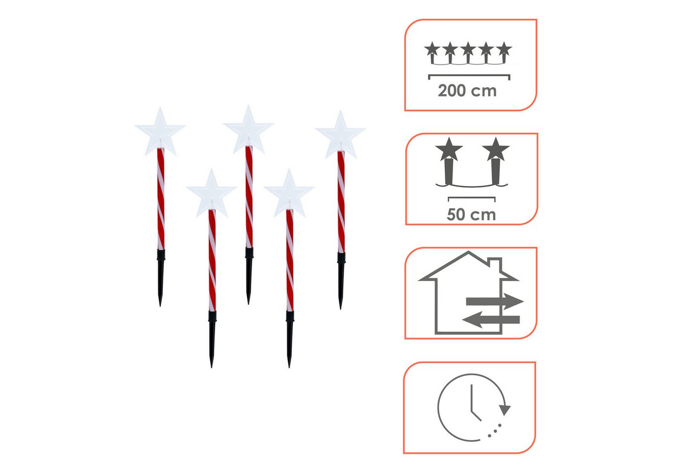 Spetebo Gartenstecker LED Stern rot / weiß mit Timer (Set, 1-St., 5 Sterne) mit Timer Funktion – Bild 3 von 5