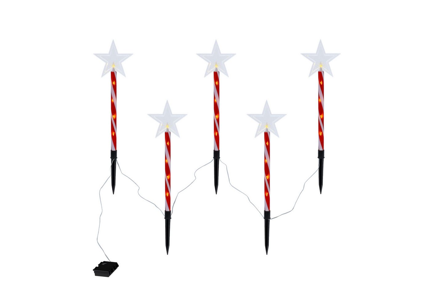 Spetebo Gartenstecker LED Stern rot / weiß mit Timer (Set, 1-St., 5 Sterne) mit Timer Funktion – Bild 4 von 5