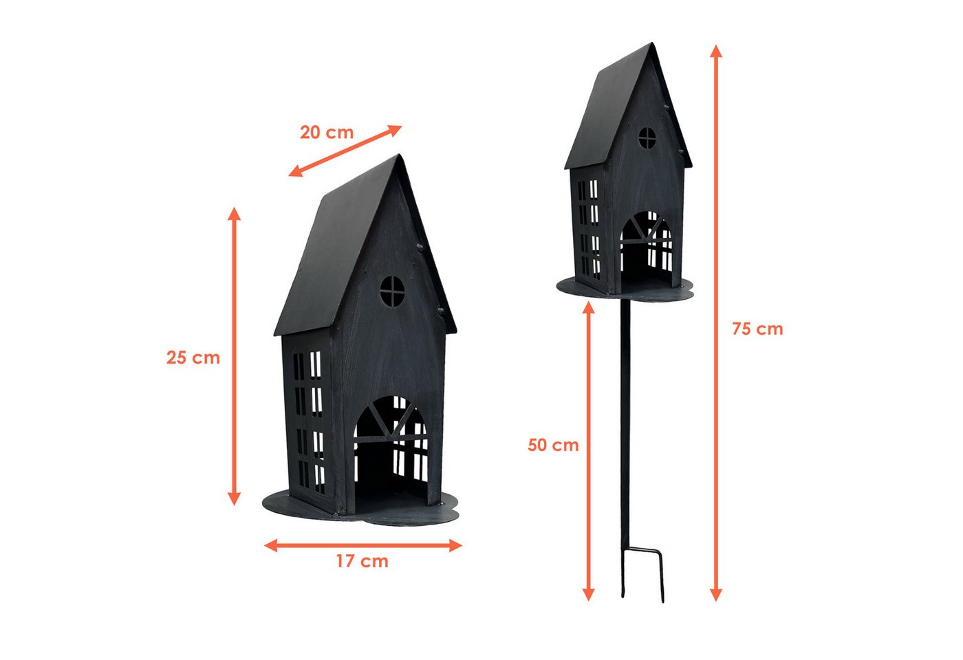 Spetebo Gartenstecker Metall Gartenstecker Haus in anthrazit - H 75 cm (Stück, 1-St., Gartenstecker Haus) Garten Deko Beetstecker Windlicht – Bild 3 von 4